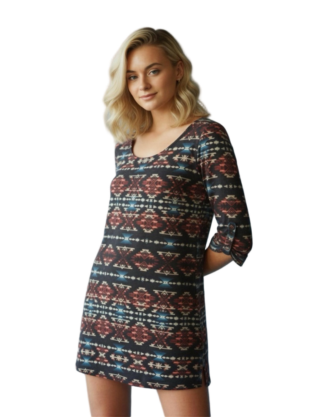 Beautiful Speechless Aztec Southwestern Dress with Adjustable Sleeves